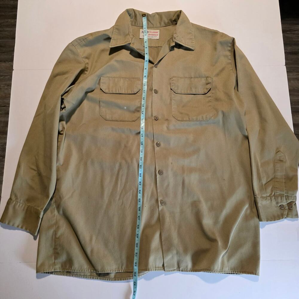 Dickies Work Shirt Men's XL Khaki Tan Long Sleeve Button Up Dual Pocket Twill